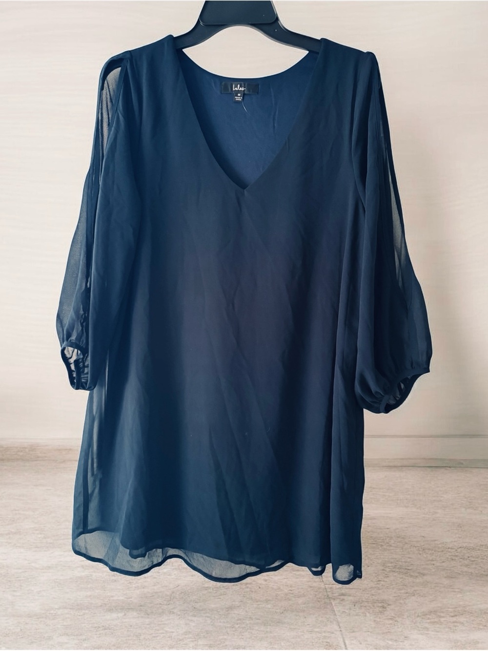 Lulus "Shifting Dears" Navy Blue Split Sleeve Shift Dress Medium